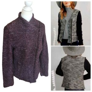 Anthropologie Drew | Boucle Merlot Moto Style Knit Sweater Jacket Medium